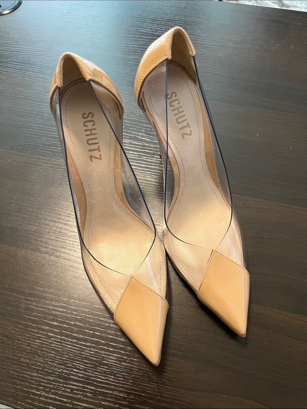 Schutz Cendi NWOB Transparent PVC Panel Nude Patent Leather Toe High Heels 8B - Picture 3 of 9